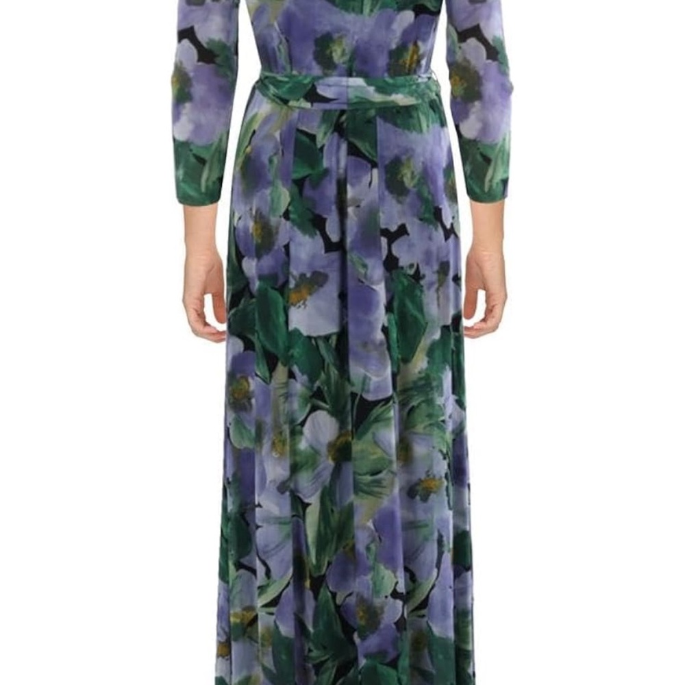 Floral Maxi Dress with Purple and Green Print